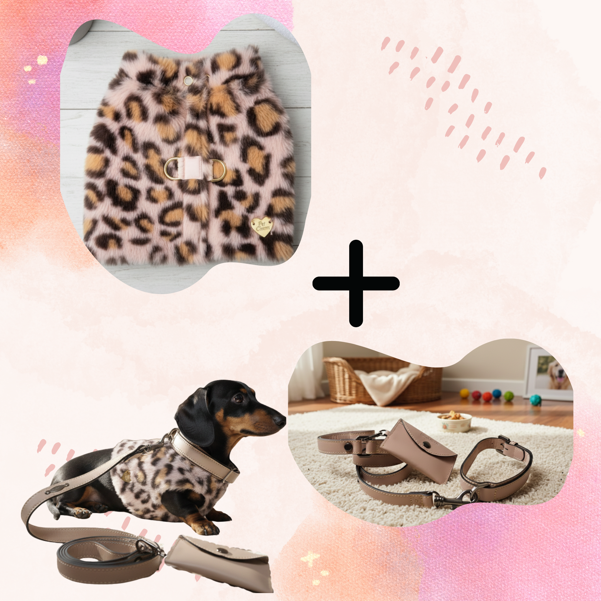 Pacchetto Glamour: Pettorina Leopard e Set Collare in Pelle